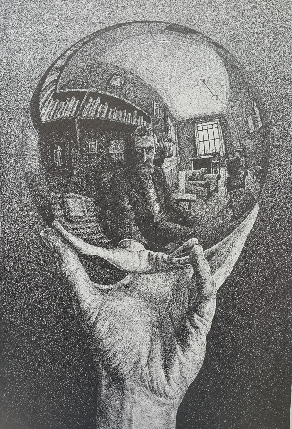 Hand with Reflecting Sphere (반사 공을 든 손), 1935