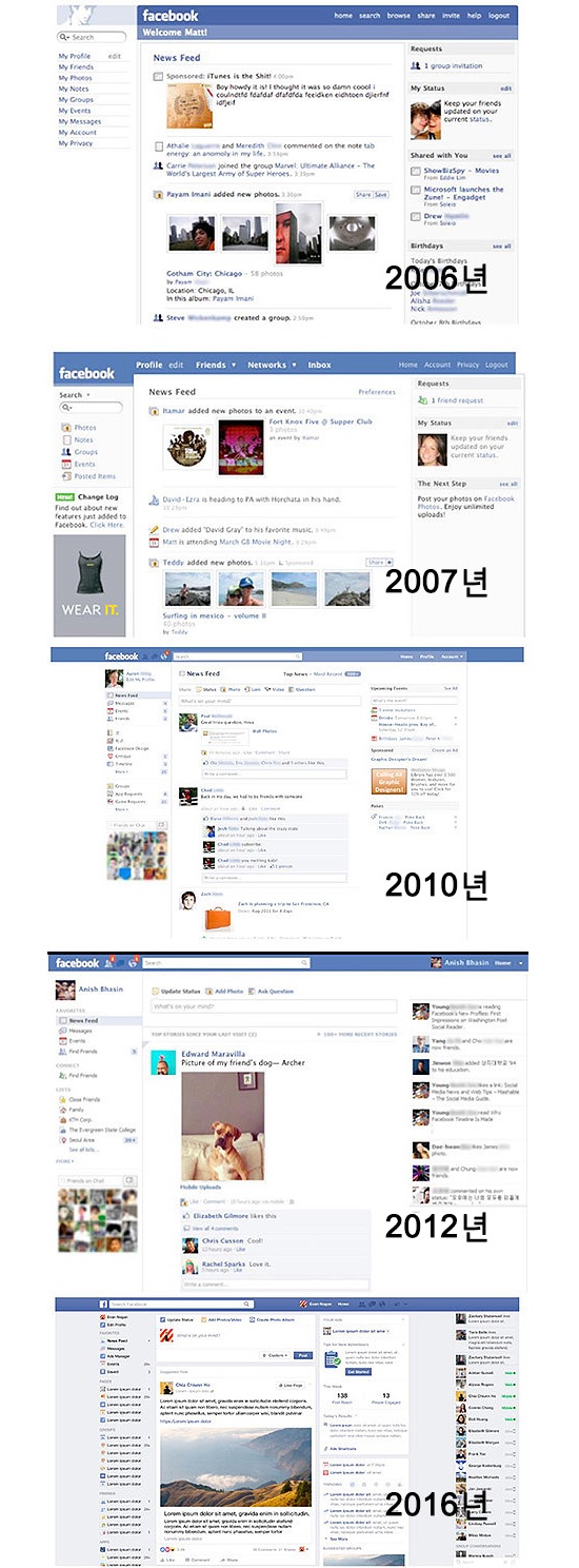 페이스북 뉴스피드의 디자인 변천사 (사진제공: 페이스북코리아)